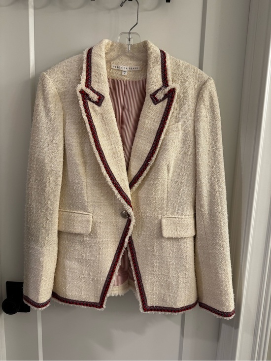 Veronica Beard Jackets & Blazers - Veronica Beard Cream Tweed Blazer with Red Trim